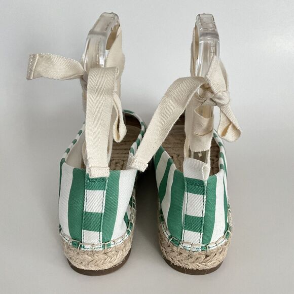 Draper James Platform Women 10M Green White Awning Stripe Tie Ankle Espadrille - Picture 7 of 12